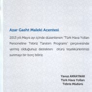 certificate of appreciation issued by turkish airlines for cooperation in handling tabriz tours for turkish airlines staff 2013 turkish language